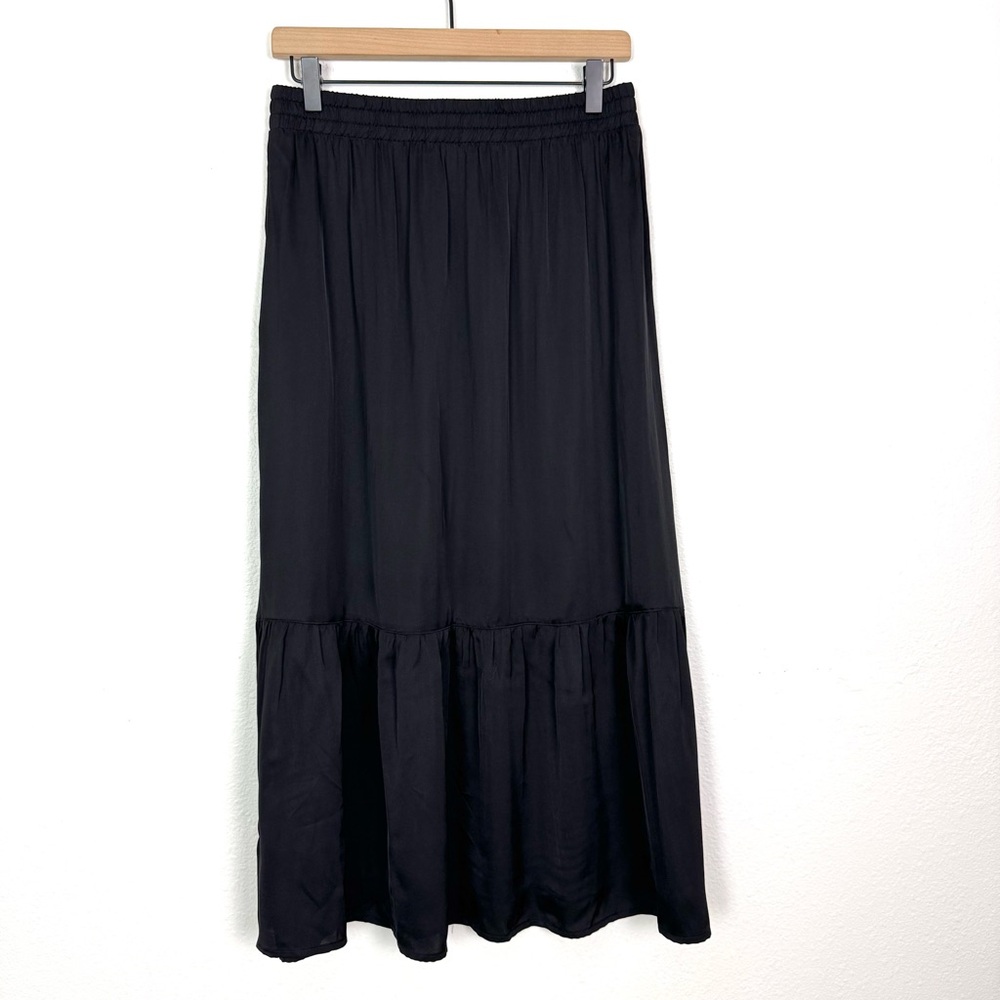 Nation LTD Alba Tiered Midi Skirt Black Satin Size Medium - Picture 7 of 9